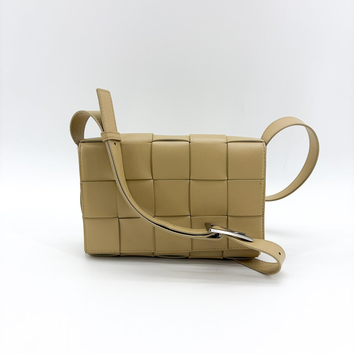Bottega Veneta Cassette Zip Maxi Intrecciato Webbed Canvas, Beige, Other, Crossbody Bag
