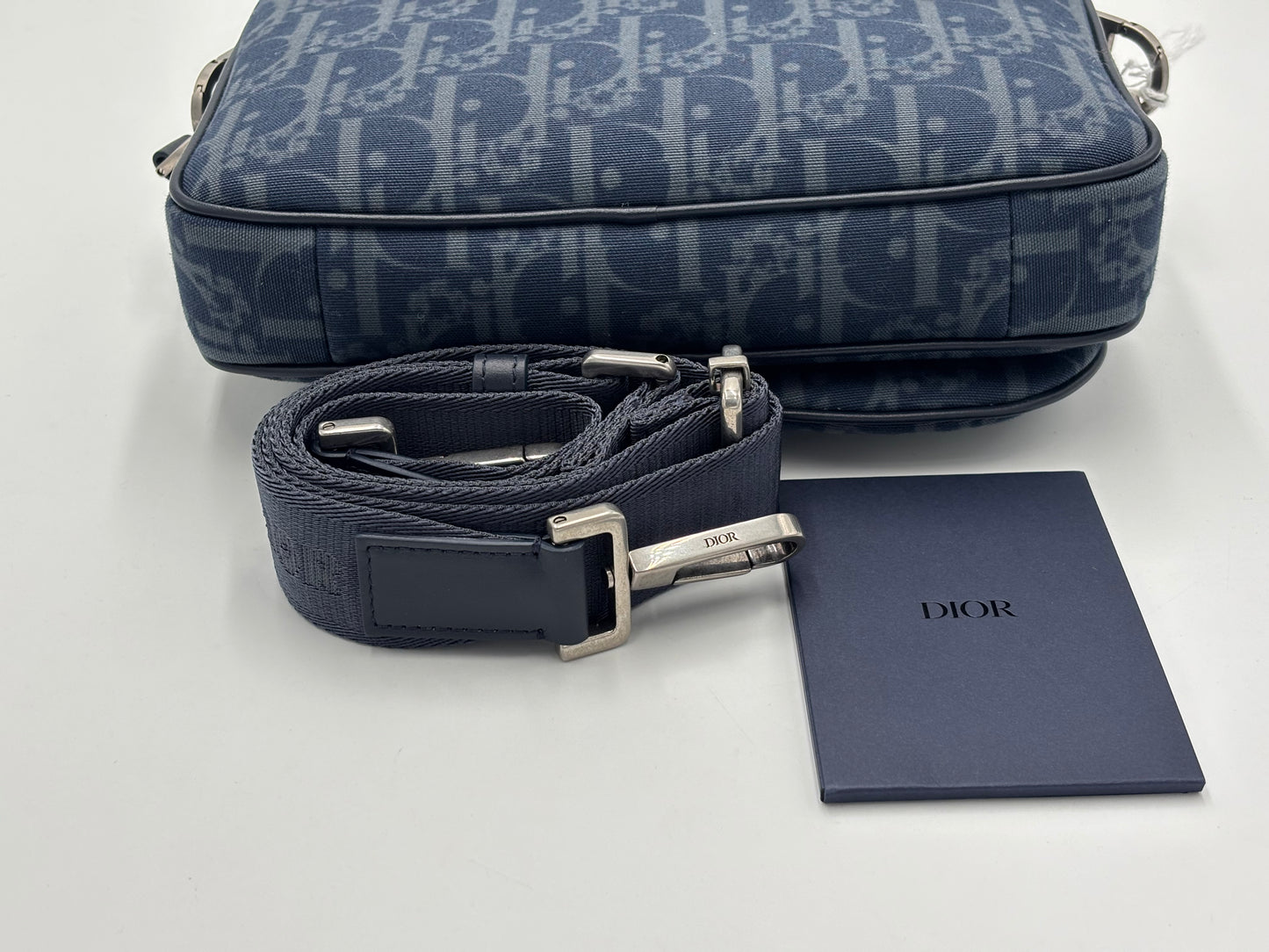 Christian Dior Saddle Tripple Pouch Oblique jacquard, Black, Denim, Crossbody Bag