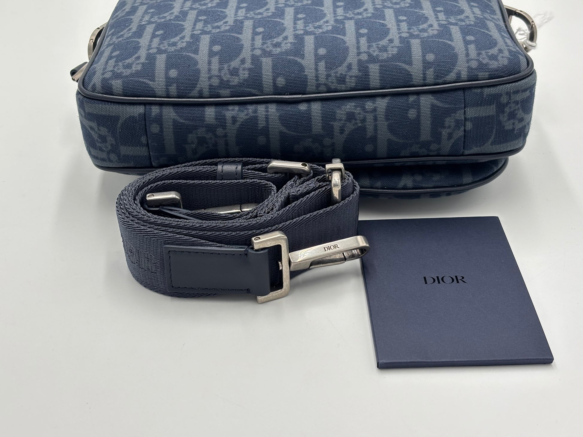 Christian Dior Saddle Tripple Pouch Oblique jacquard, Black, Denim, Crossbody Bag