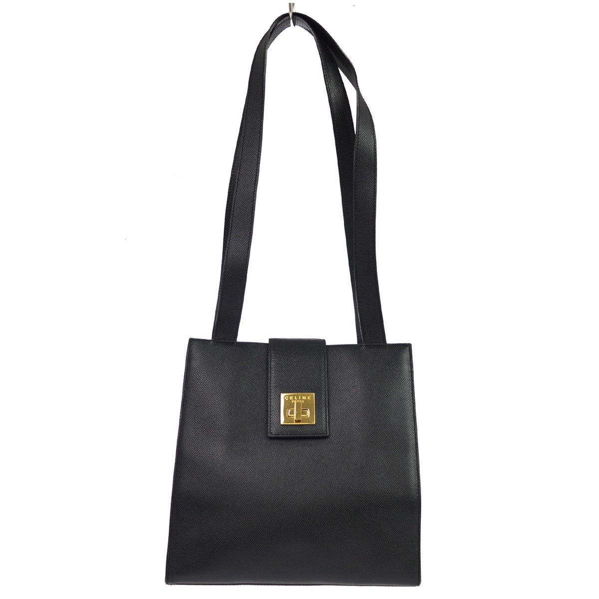 Celine Vintage Turnlock Leather, Black, Leather, Shoulder Bag