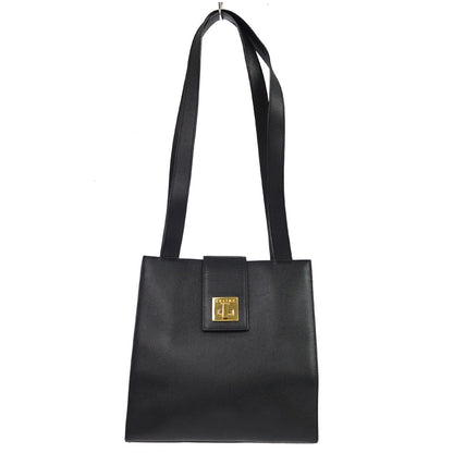 Celine Vintage Turnlock Leather, Black, Leather, Shoulder Bag