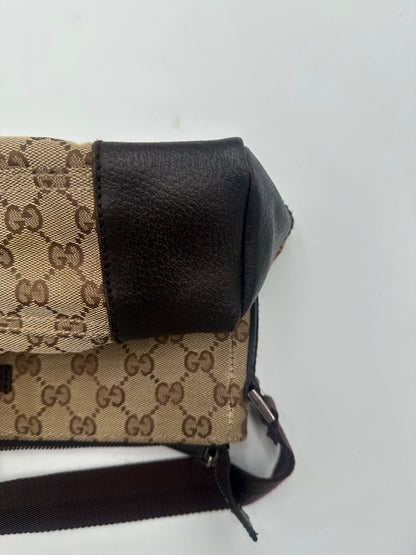 Gucci Front Pocket Messenger Bag GG Canvas, BEIGE, CANVAS, Shoulder bag