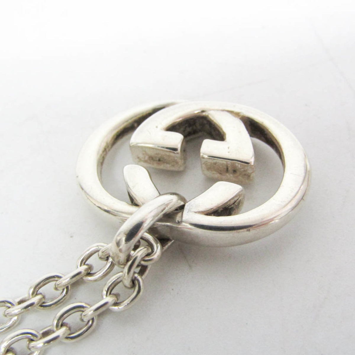 Gucci Engraved Interlocking G Chain Link Pendant Sterling Silver, Silver, Silver, Necklace