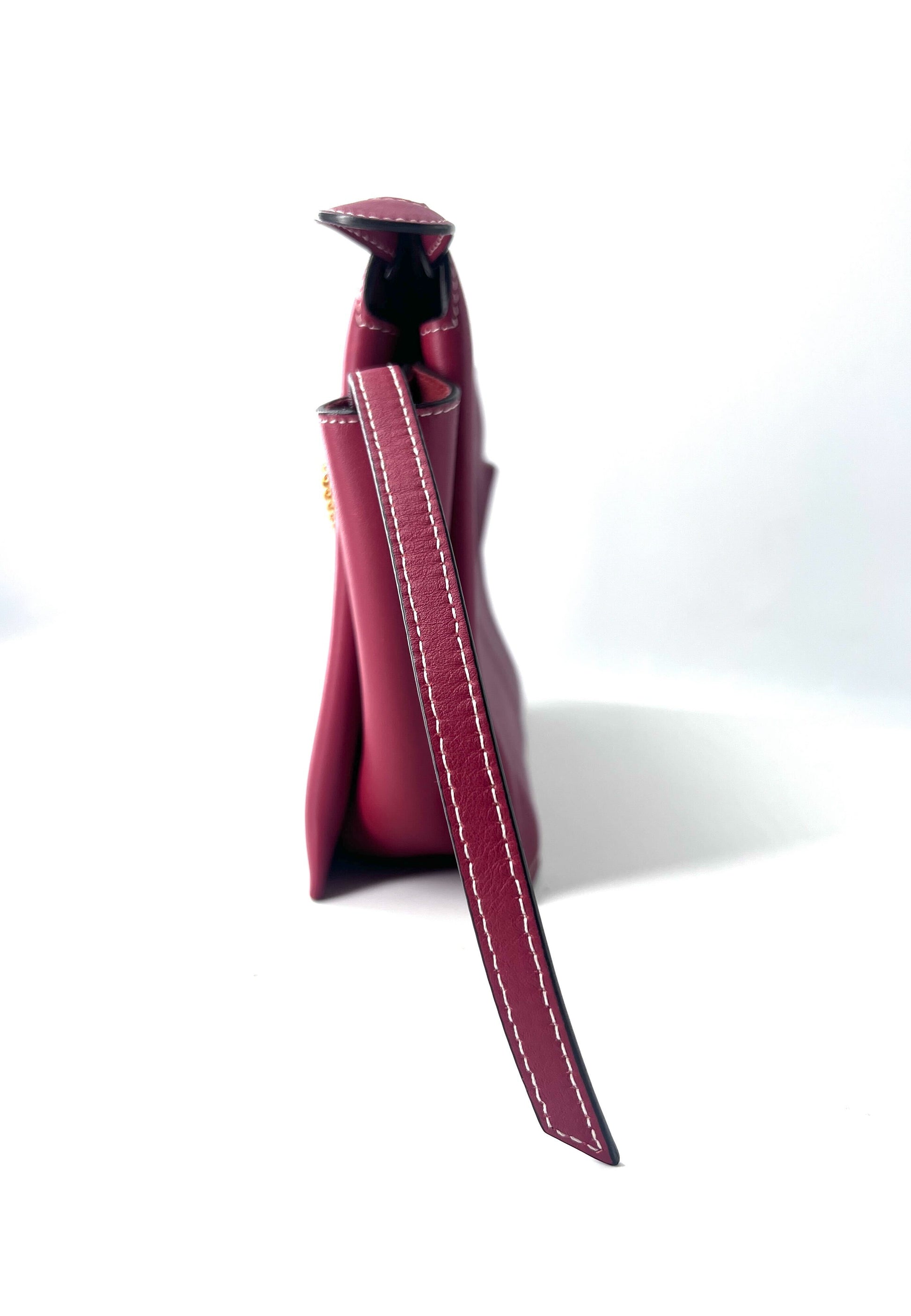 Celine Tri-Fold Shoulder Bag Smooth Calfskin, BURGUNDY, LEATHER, Shoulder bag