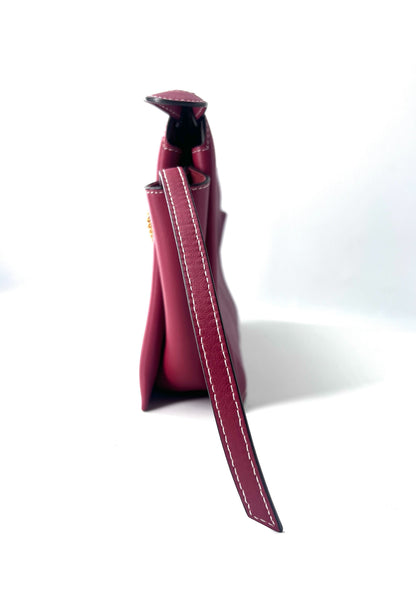 Celine Tri-Fold Shoulder Bag Smooth Calfskin, BURGUNDY, LEATHER, Shoulder bag