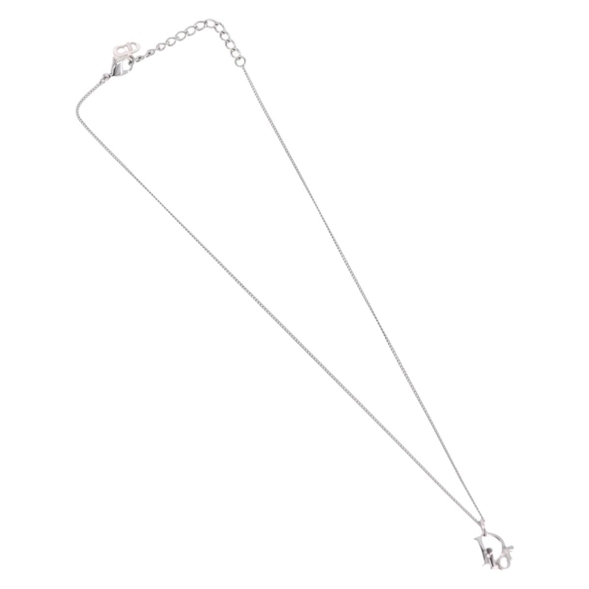 Christian Dior Vintage Logo Pendant Metal, Silver, Metal, Necklace