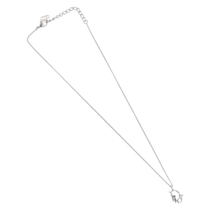 Christian Dior Vintage Logo Pendant Metal, Silver, Metal, Necklace