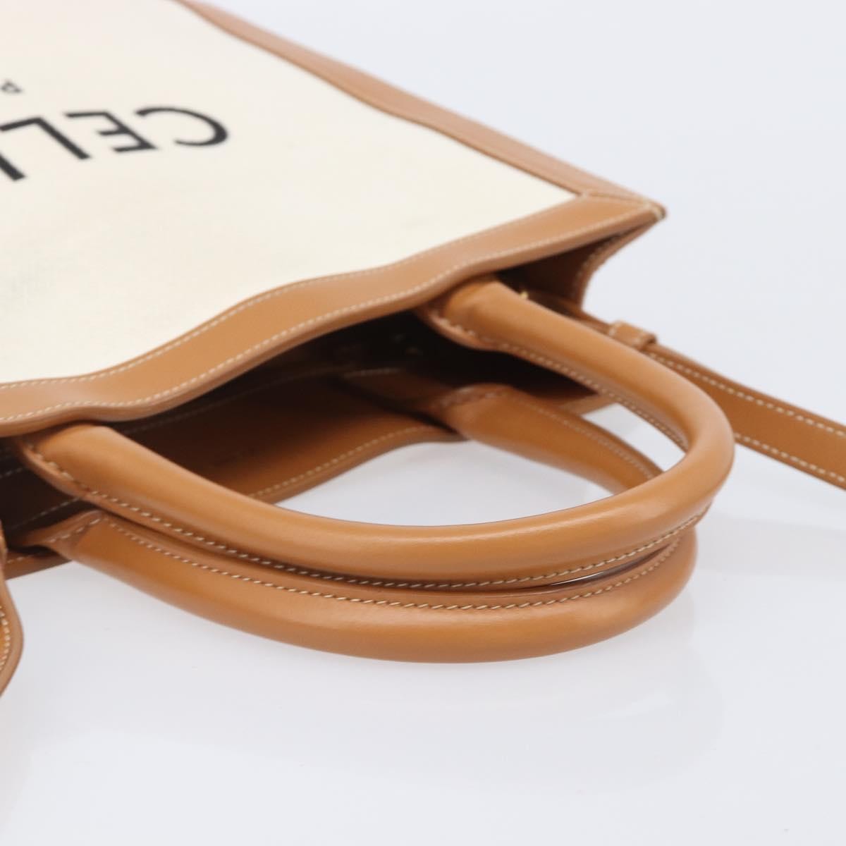 Celine Vertical Cabas Canvas with Leather, Beige, Canvas, Tote Bag