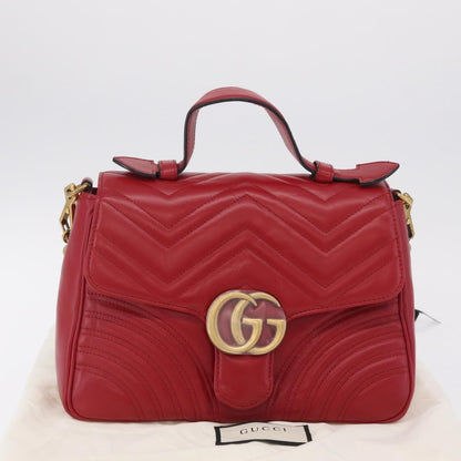 Gucci GG Marmont Top Handle Matelasse Leather, Red, Leather, Handbag