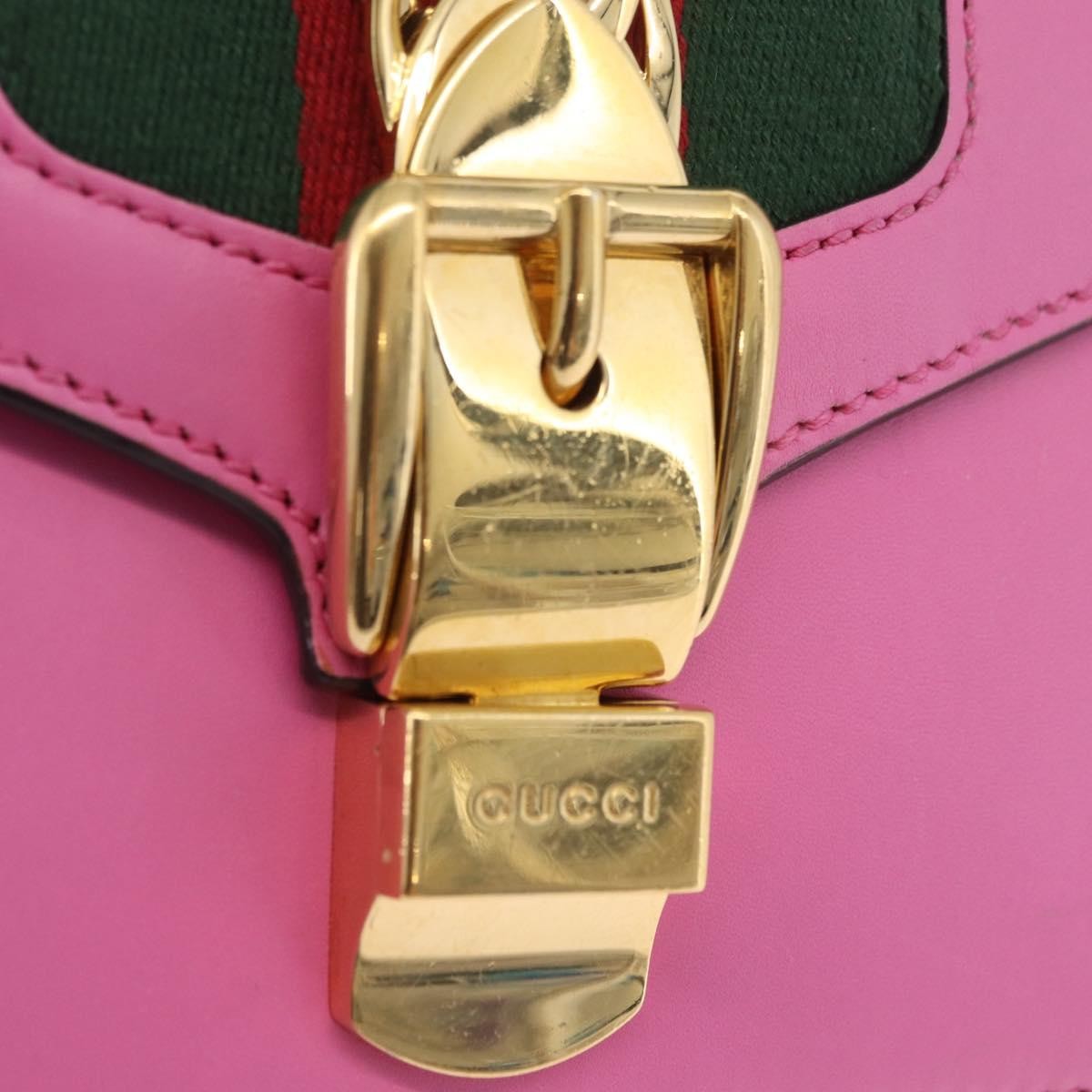Gucci Sylvie Chain Leather, Pink, Leather, Shoulder Bag