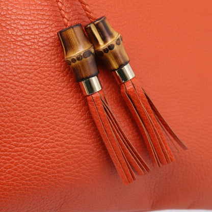 Gucci Bamboo Zip Pouch (Outlet) Leather, Orange, Leather, Clutch