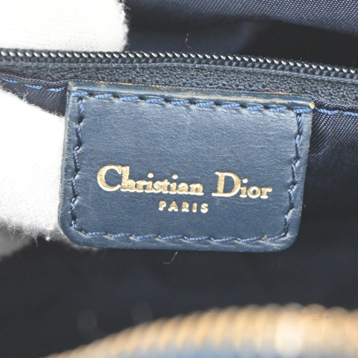 Christian Dior Vintage Saddle Bowler Diorissimo Canvas, Navy, Canvas, Handbag