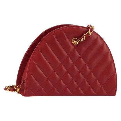 Chanel Vintage Chain Evening Mixed Quilt Lambskin, Red, Leather, Clutch