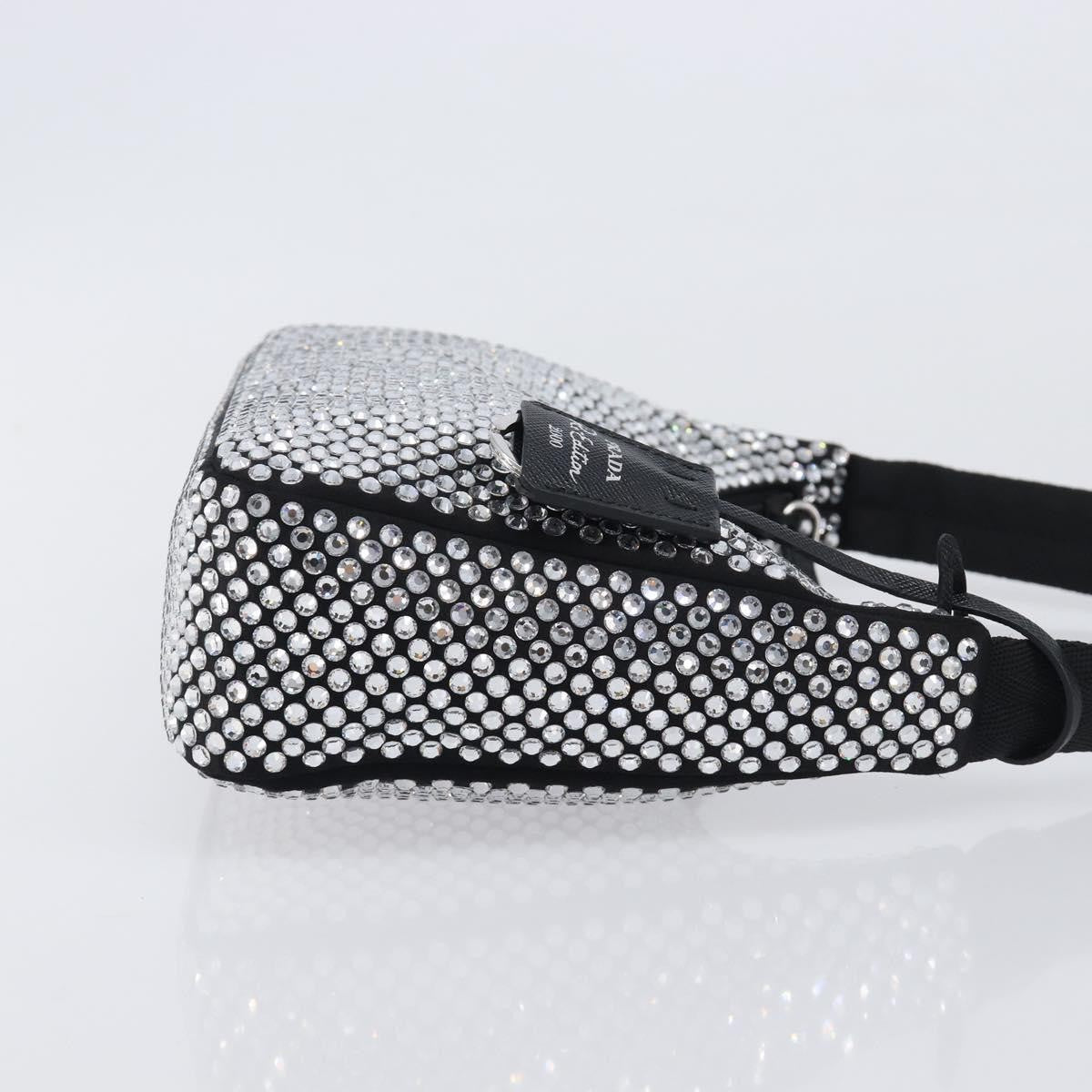 Prada Re-Edition 2000 Hobo Crystal Embellished Satin, Silver, Silk, Shoulder Bag