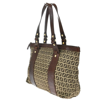 Fendi Open Zucchino Canvas, Beige, Canvas, Tote Bag