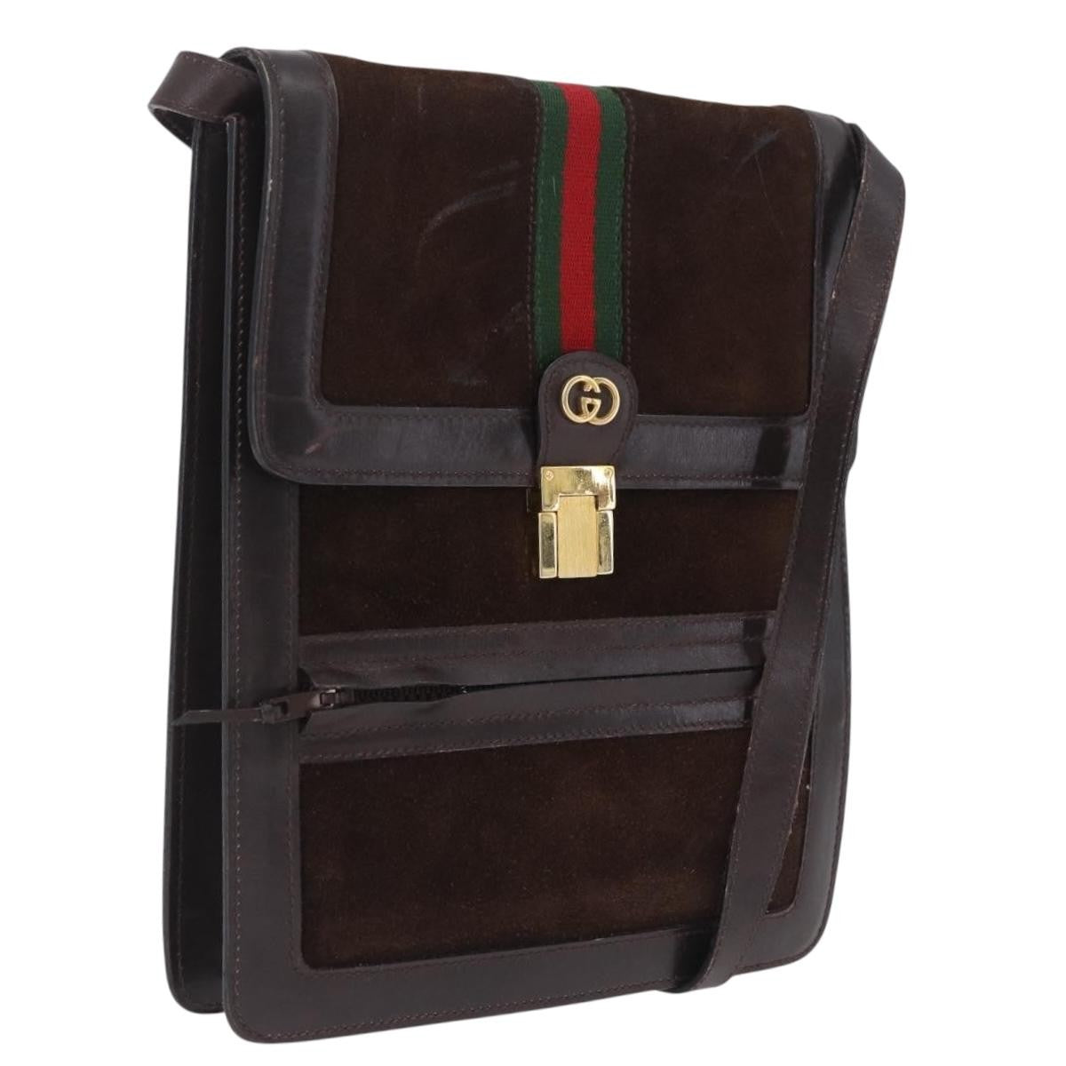 Gucci Vintage Web Sherry Line Suede, Brown, Suede, Handbag