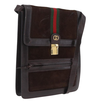 Gucci Vintage Web Sherry Line Suede, Brown, Suede, Handbag