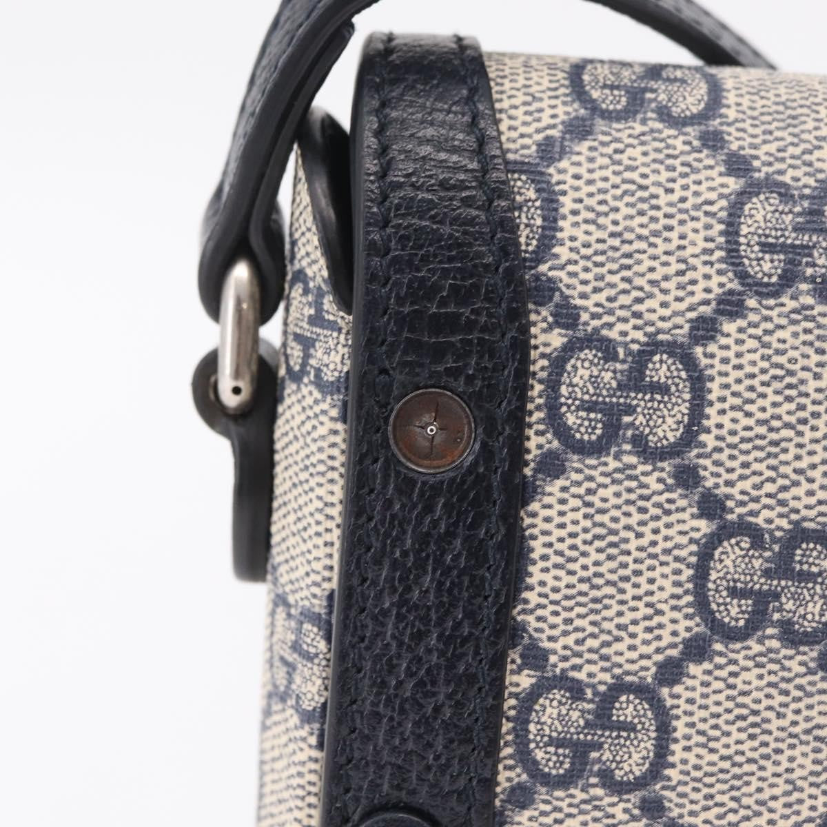Gucci Horsebit 1955 GG Coated Canvas with Leather, Navy, Canvas, Crossbody Bag