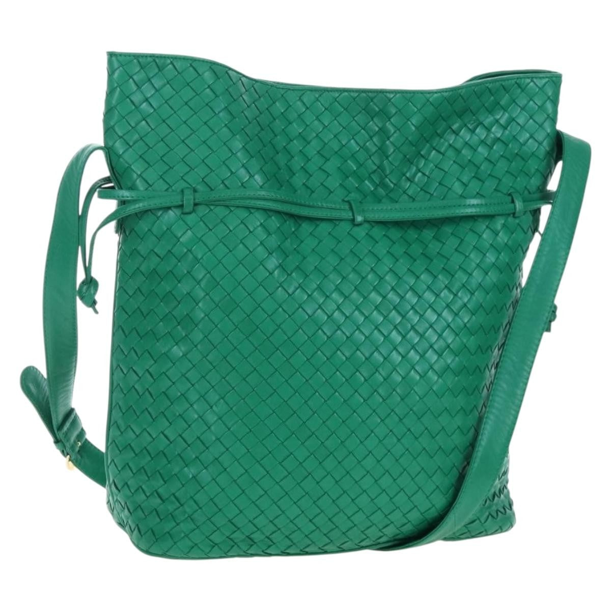 Bottega Veneta Intrecciato Shoulder Leather, Green, Leather, Shoulder Bag