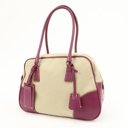 Prada Bowler Canvas with Leather, Purple, Canvas, Shoulder Bag