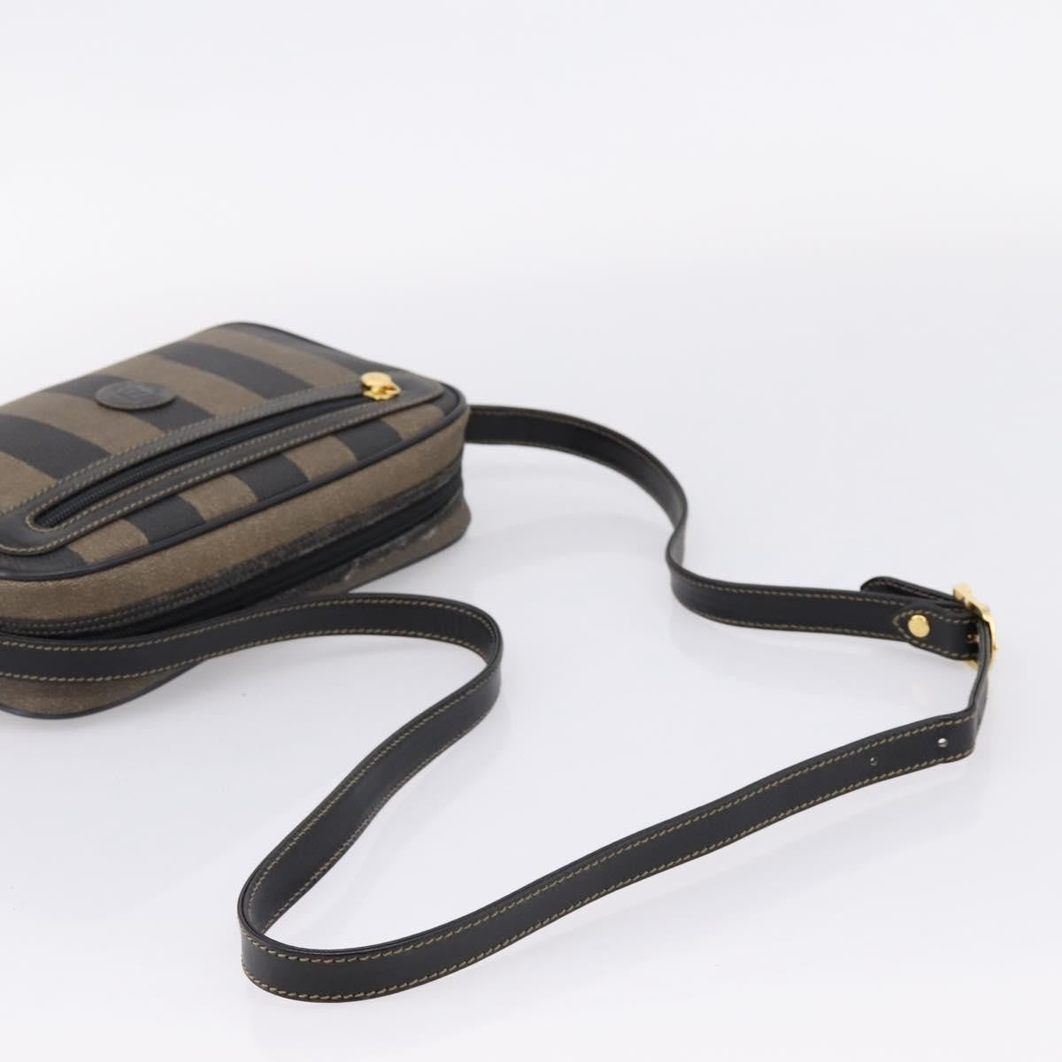 Fendi Vintage Pequin Front Pocket Coated Canvas, Brown, Canvas, Crossbody Bag