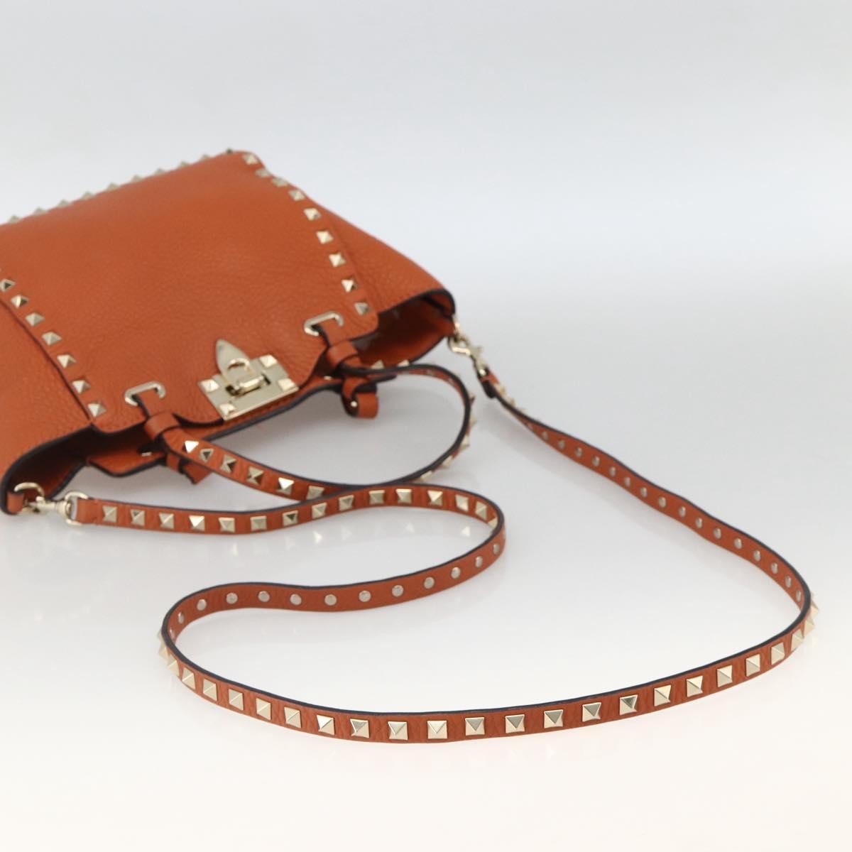 Valentino Garavani Rockstud Pebbled Leather, Orange, Leather, Tote Bag