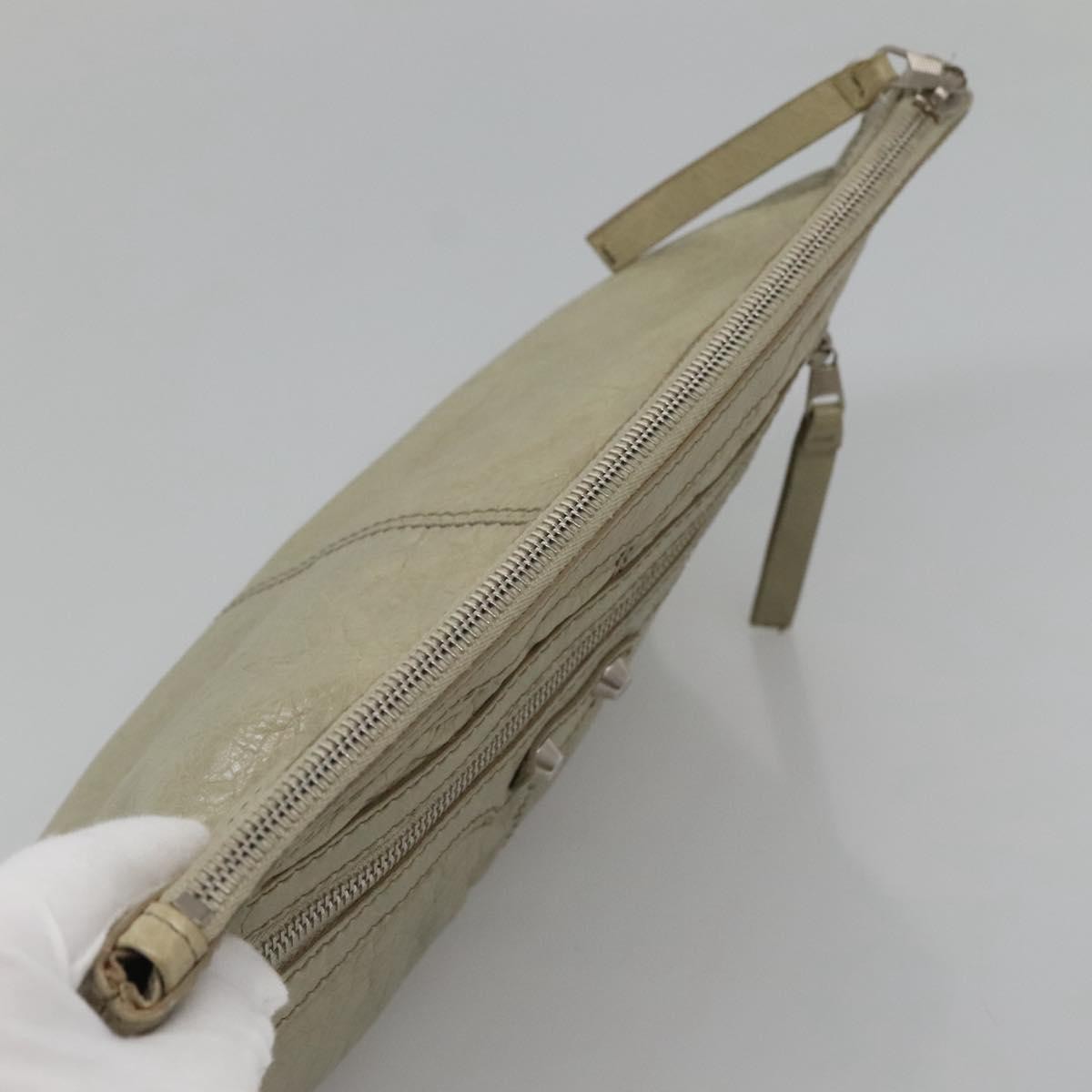 Balenciaga Classic City Clip Leather, Beige, Leather, Clutch