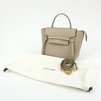 Celine Belt Textured Leather, Beige, Leather, Handbag