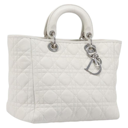 Christian Dior Lady Dior Cannage Quilt Lambskin, White, Leather, Handbag