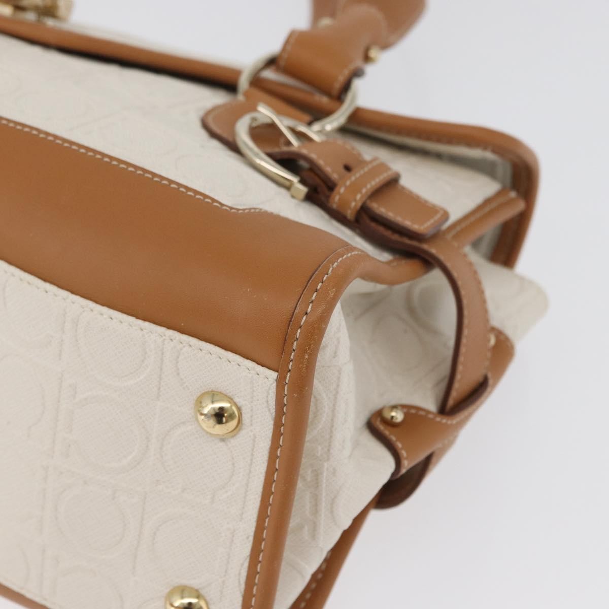 Salvatore Ferragamo Gancini Top Handle Canvas, White, PVC, Handbag