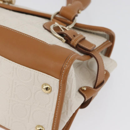 Salvatore Ferragamo Gancini Top Handle Canvas, White, PVC, Handbag
