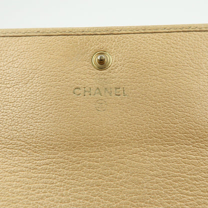 Chanel Camellia Flap Leather, Beige, Calfskin, Wallet