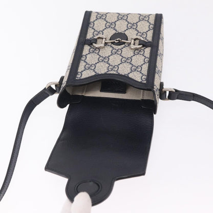 Gucci Horsebit 1955 GG Coated Canvas with Leather, Navy, Canvas, Crossbody Bag