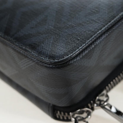 Christian Dior Double Zip CD Diamond Coated Canvas, Black, Canvas, Crossbody Bag