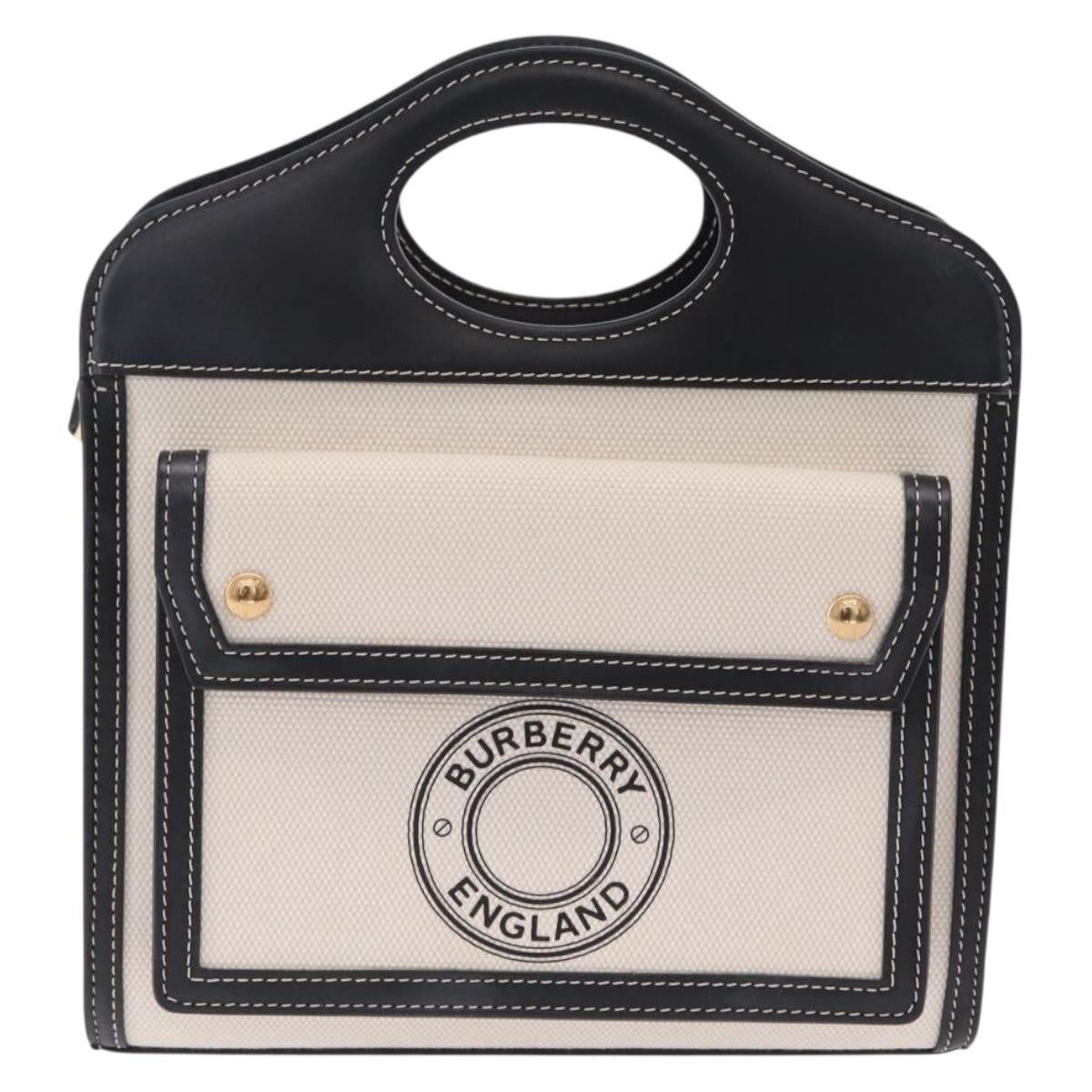 Burberry Logo Pocket Canvas with Leather, White, Canvas, Tote Bag