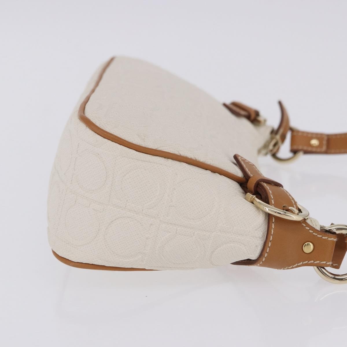 Salvatore Ferragamo Gancini Canvas and Leather, White, Canvas, Clutch