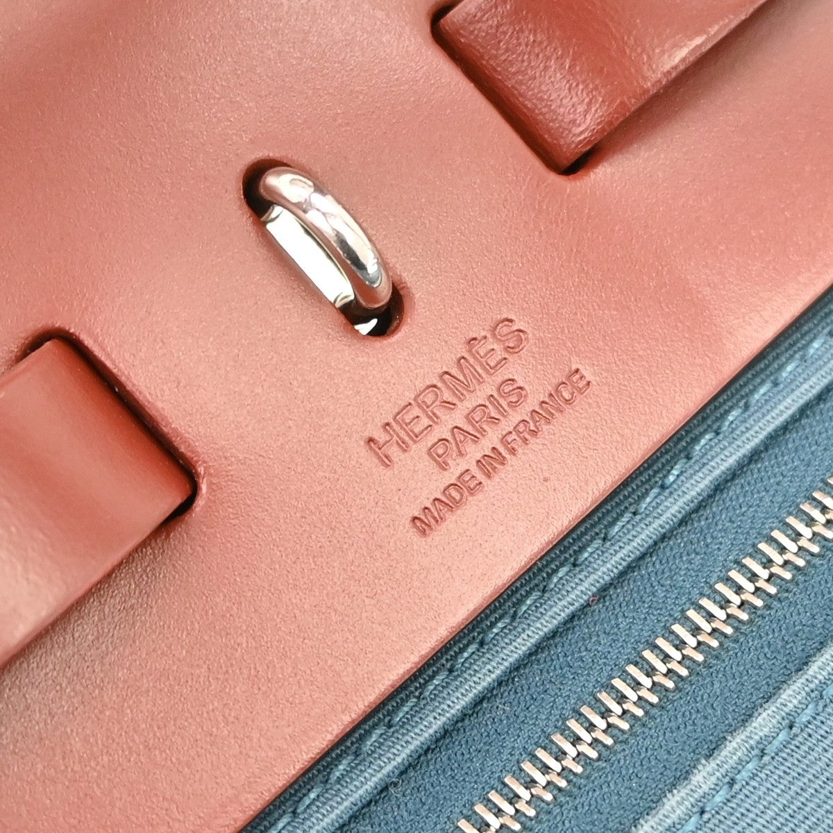 Hermes Herbag Zip Leather and Toile, Blue, Canvas, Handbag