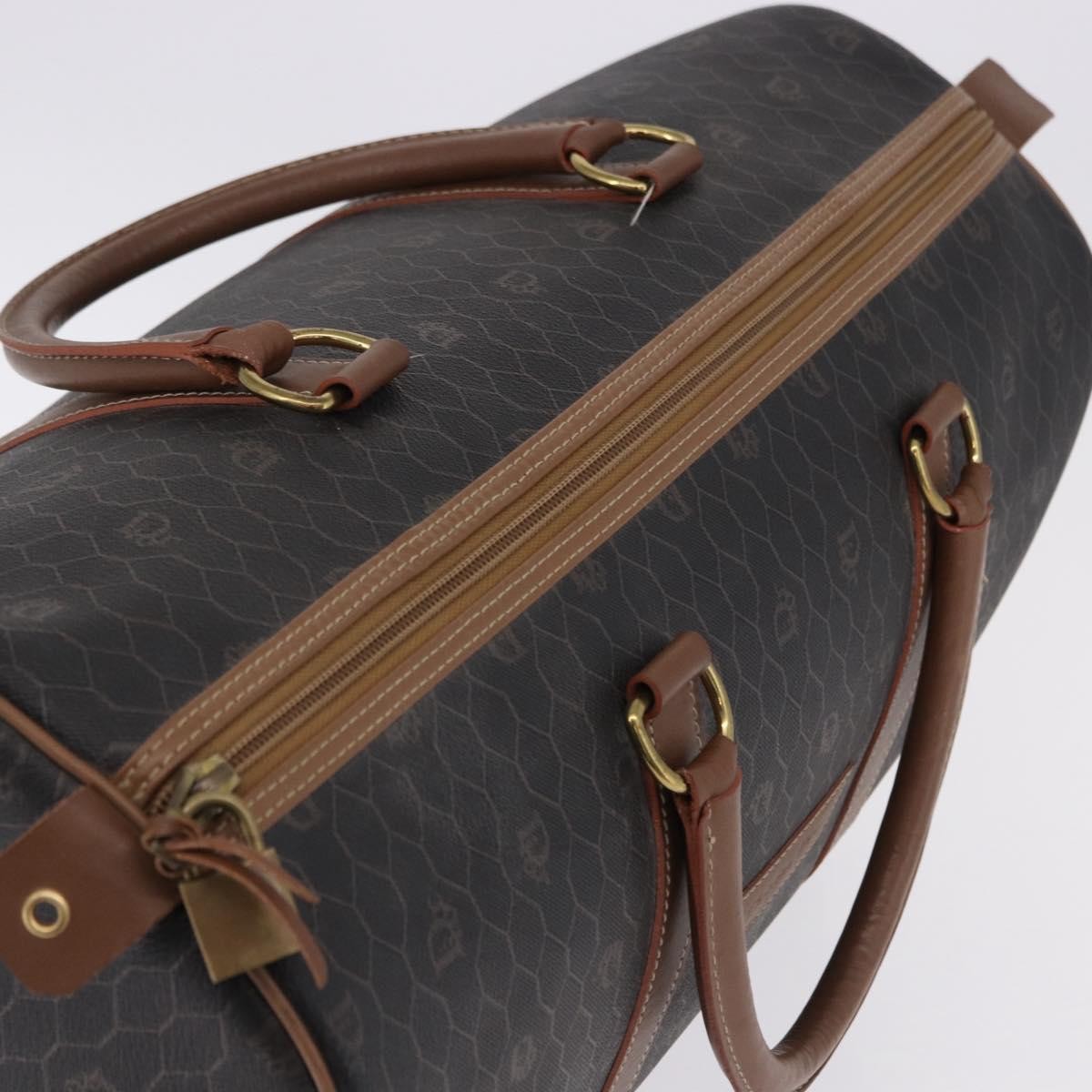 Christian Dior Vintage Honeycomb Boston Canvas and Leather, Black, Canvas, Travel Bag