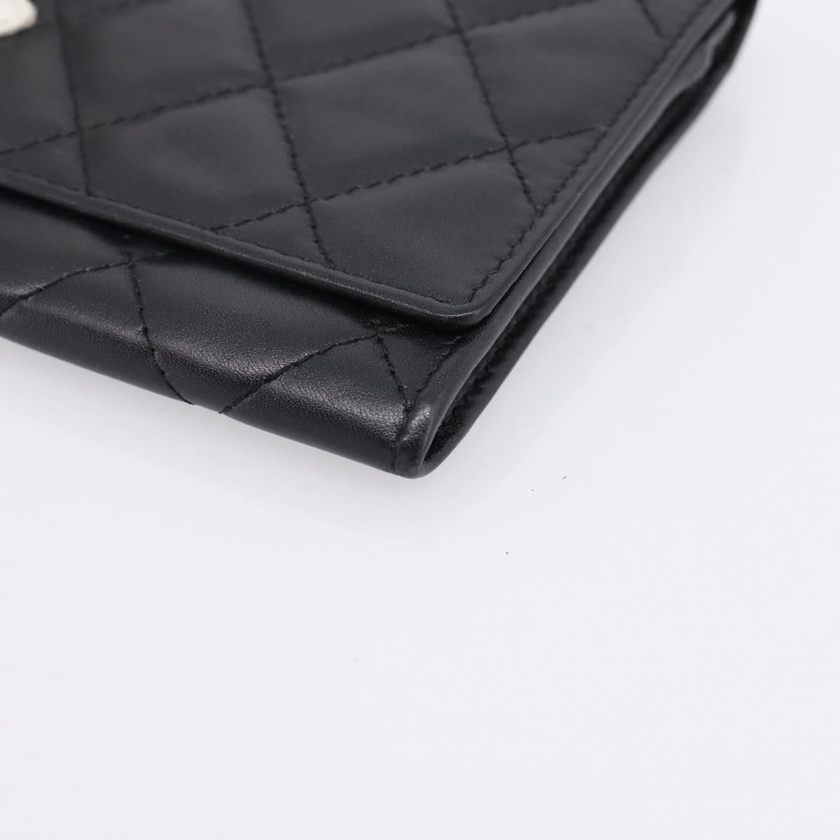 Chanel Cambon Flap Card Case Quilted Lambskin, Black, Leather, Card Holder