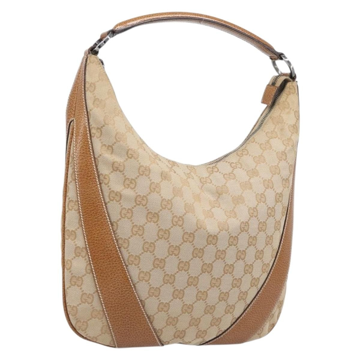 Gucci Vintage Zip Hobo GG Canvas with Leather, Beige, Canvas, Shoulder Bag