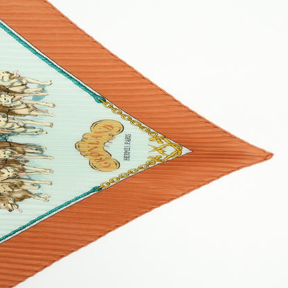 Hermes Gronland Pleated Silk, Brown, Silk, Scarf
