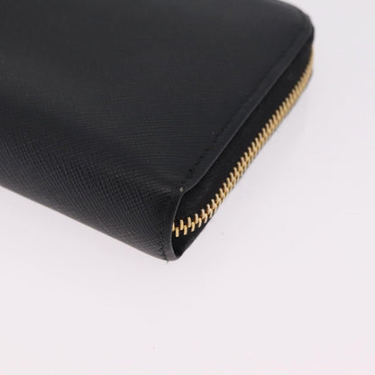 Prada Zip Around Tab Saffiano Leather, Black, Leather, Wallet