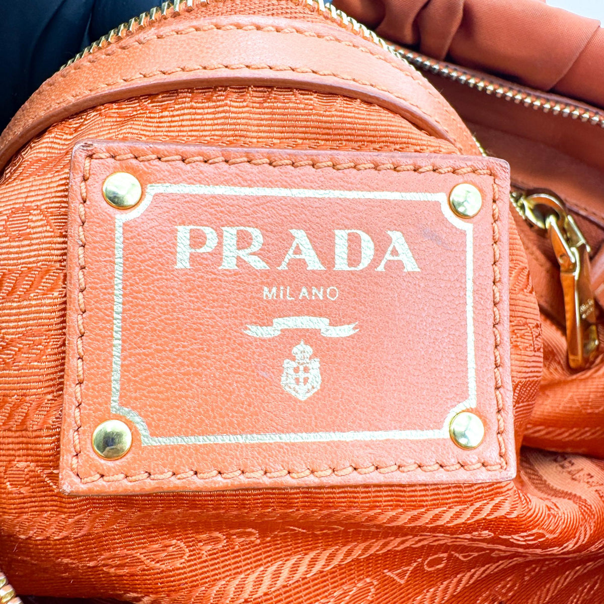 Prada Gaufre Convertible Satchel Leather and Tessuto, Orange, Nylon, Handbag