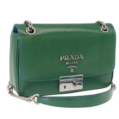 Prada Sound Chain Saffiano Leather, Green, Leather, Shoulder Bag