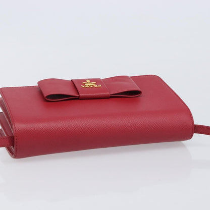 Prada Bow Wallet on Strap Saffiano Leather, Red, Leather, Crossbody Bag