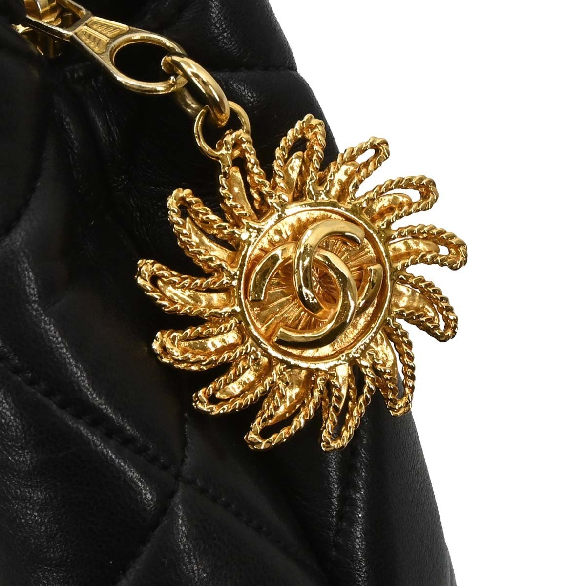Chanel Vintage Chain Tote Quilted Lambskin, Black, Leather, Tote Bag