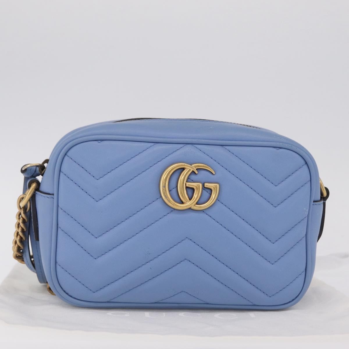 Gucci GG Marmont Matelasse Patent, Blue, Leather, Shoulder Bag