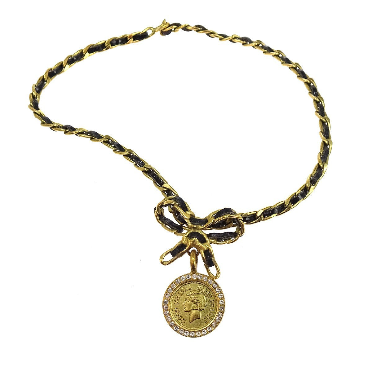 Chanel Vintage Round Medallion Pendant Metal, Gold, Gold Plated, Necklace