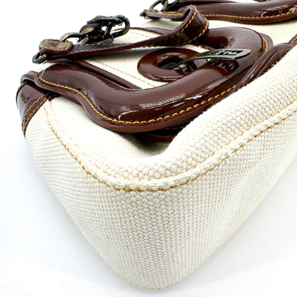 Fendi B. Bag Canvas with Patent, Brown, Canvas, Handbag