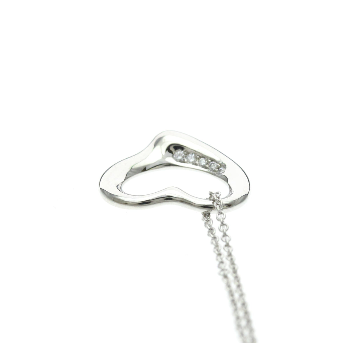 Tiffany & Co. Elsa Peretti Open Heart 5 Diamonds Pendant Platinum and Diamonds, Silver, Platinum, Necklace